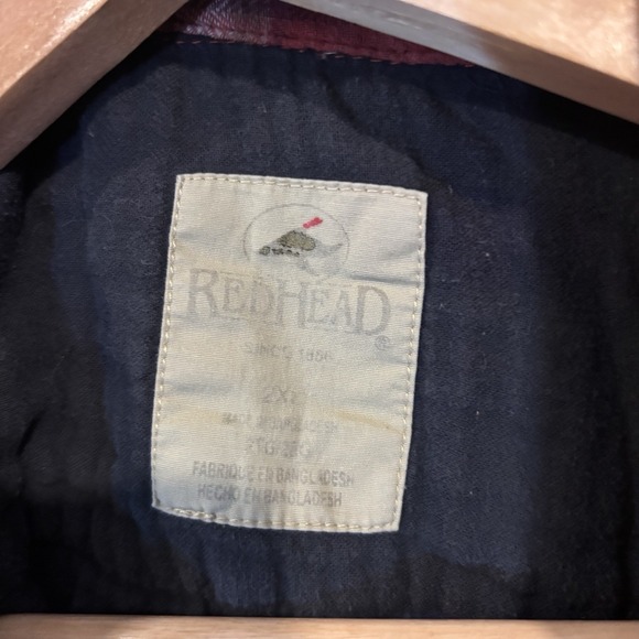 Redhead Long Sleeve Plaid Button Up Short 2XL Red 100% Cotton - Picture 3 of 4